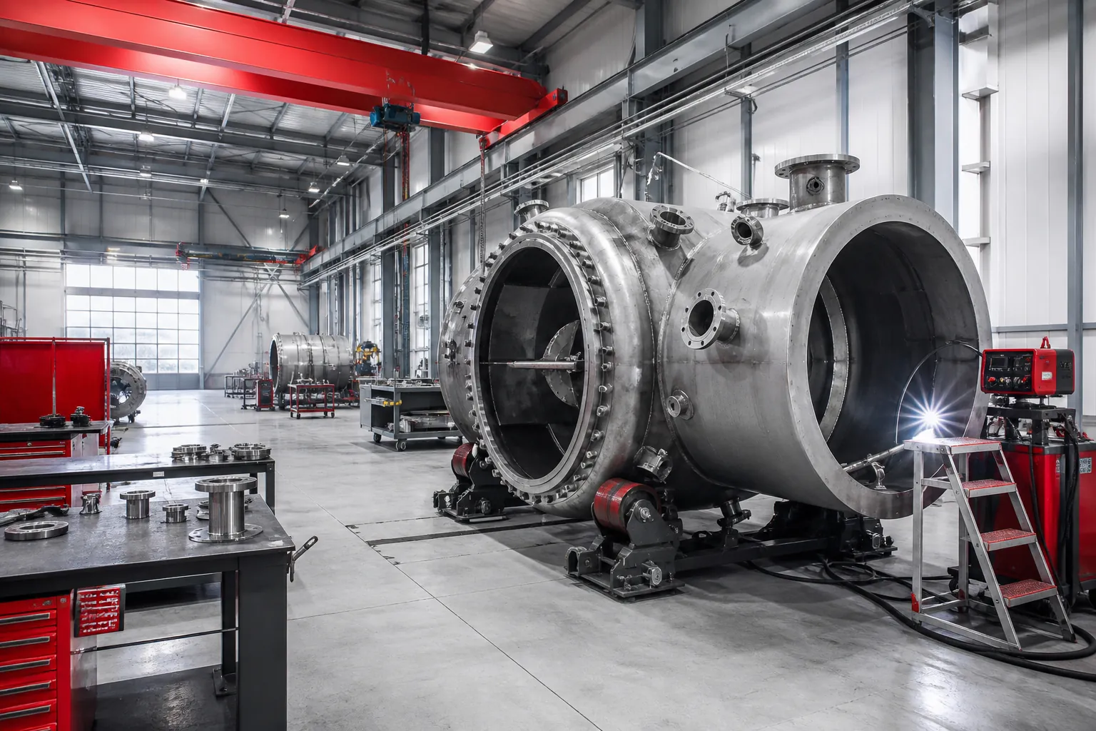 Production hall with process equipment